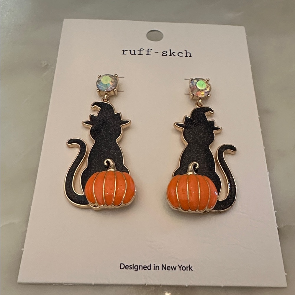 Black and Orange Cat Earrings